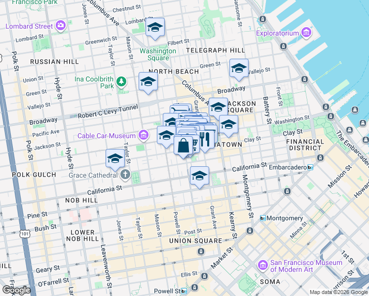 map of restaurants, bars, coffee shops, grocery stores, and more near 906 Stockton Street in San Francisco