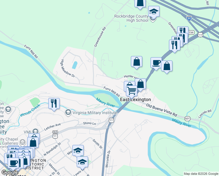 map of restaurants, bars, coffee shops, grocery stores, and more near 108 Furrs Mill Road in Lexington
