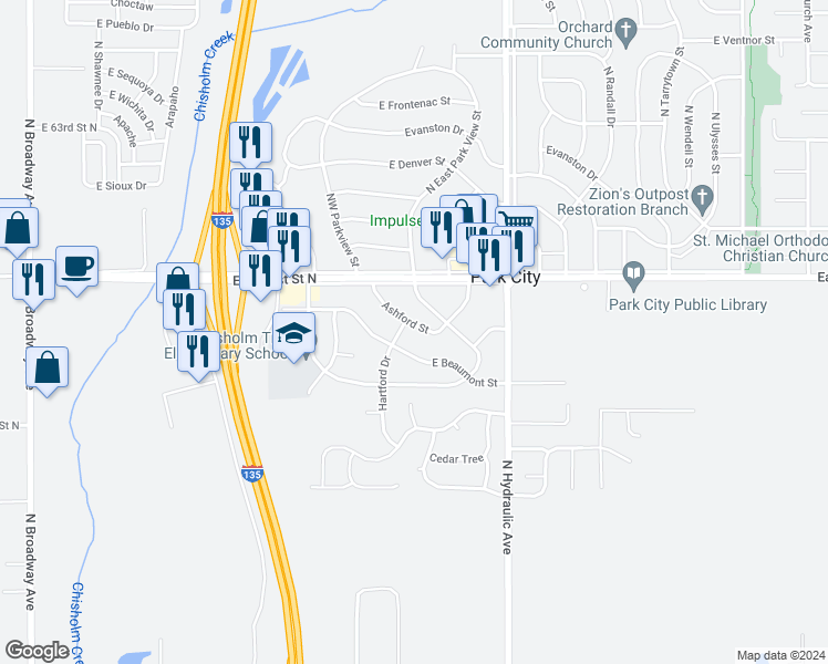map of restaurants, bars, coffee shops, grocery stores, and more near 1411 Ashford Street in Park City