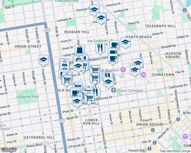 map of restaurants, bars, coffee shops, grocery stores, and more near in San Francisco
