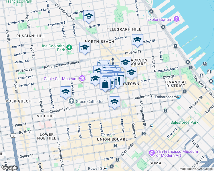 map of restaurants, bars, coffee shops, grocery stores, and more near in San Francisco