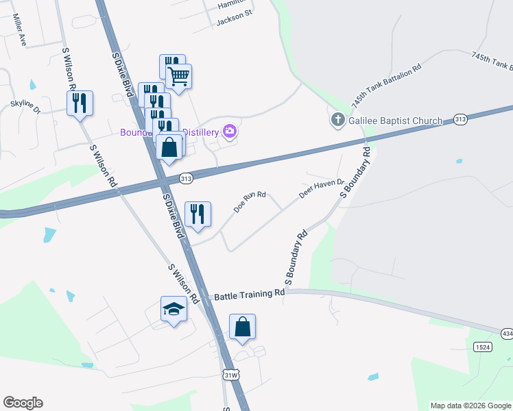 map of restaurants, bars, coffee shops, grocery stores, and more near 3700-3814 Deer Haven Dr in Elizabethtown