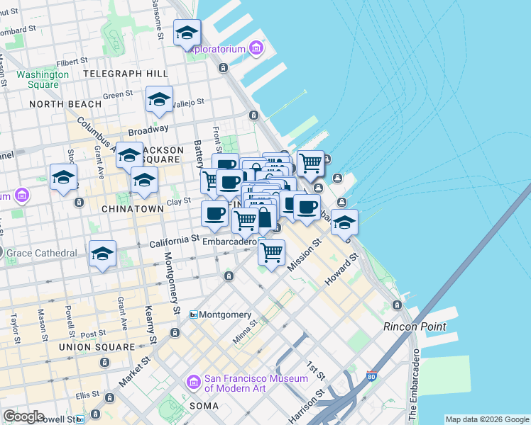 map of restaurants, bars, coffee shops, grocery stores, and more near in San Francisco