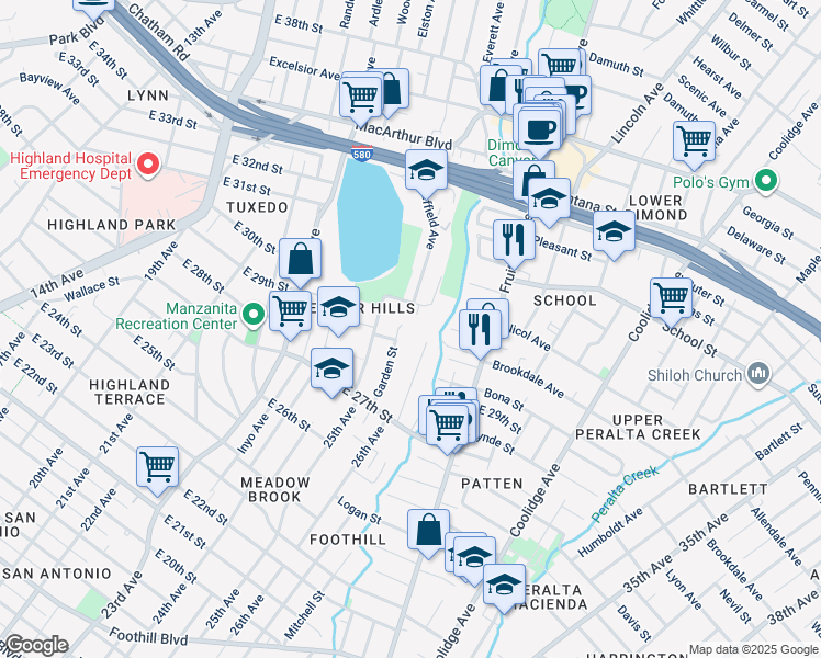 map of restaurants, bars, coffee shops, grocery stores, and more near 2794 Garden Street in Oakland