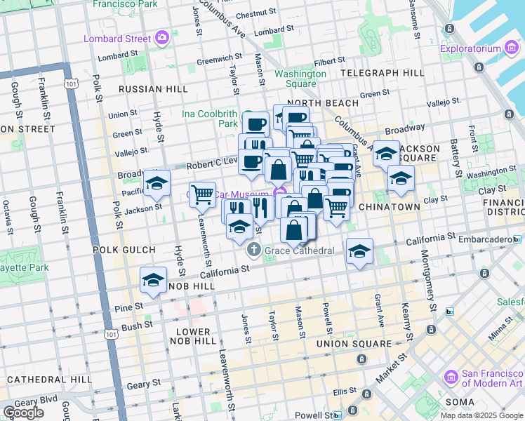 map of restaurants, bars, coffee shops, grocery stores, and more near in San Francisco