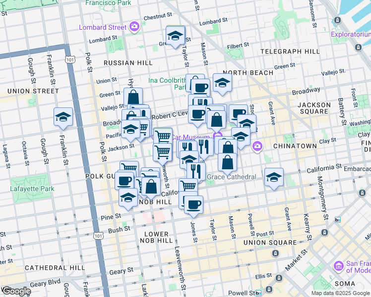 map of restaurants, bars, coffee shops, grocery stores, and more near in San Francisco