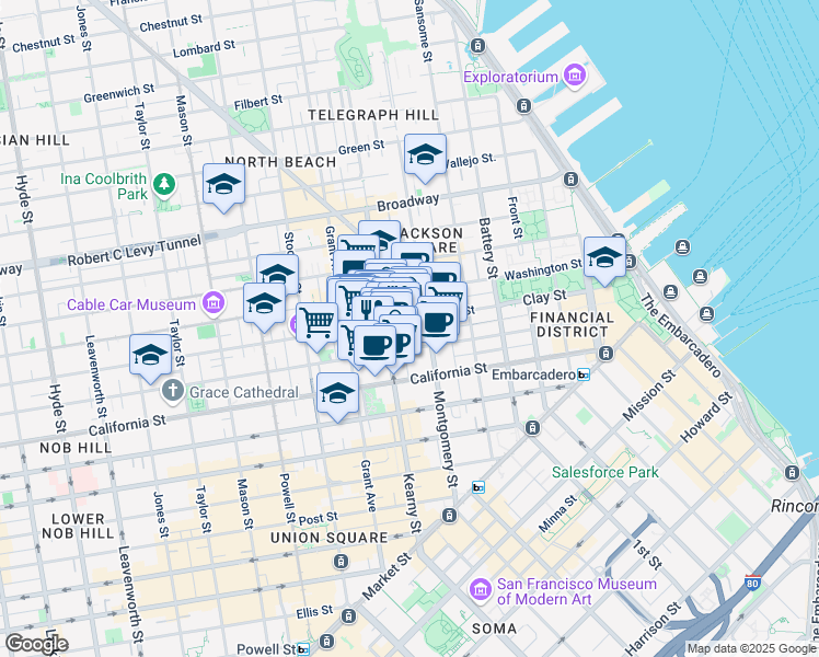 map of restaurants, bars, coffee shops, grocery stores, and more near 642 Commercial St in San Francisco