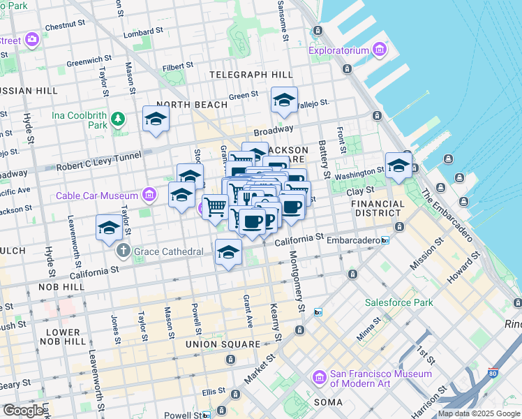 map of restaurants, bars, coffee shops, grocery stores, and more near in San Francisco