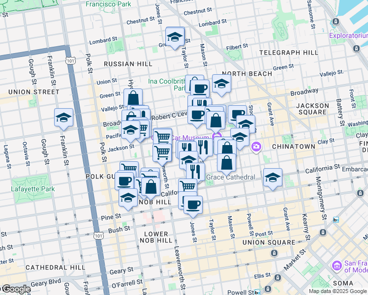 map of restaurants, bars, coffee shops, grocery stores, and more near in San Francisco