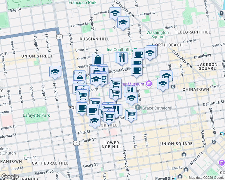 map of restaurants, bars, coffee shops, grocery stores, and more near in San Francisco