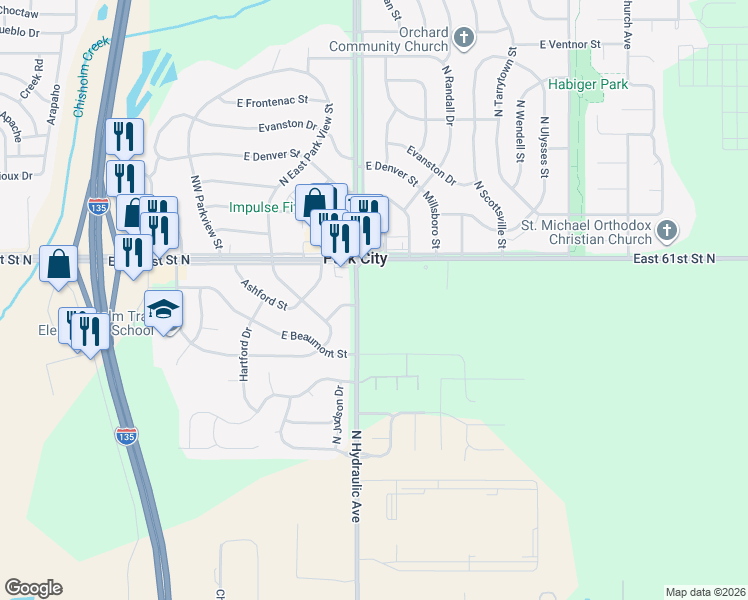 map of restaurants, bars, coffee shops, grocery stores, and more near 6100 North Hydraulic Street in Park City