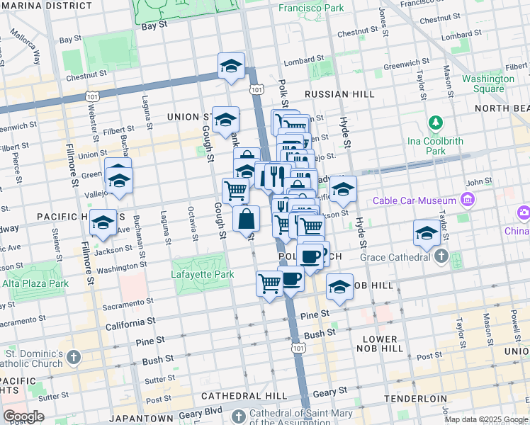 map of restaurants, bars, coffee shops, grocery stores, and more near 1720 Jackson Street in San Francisco