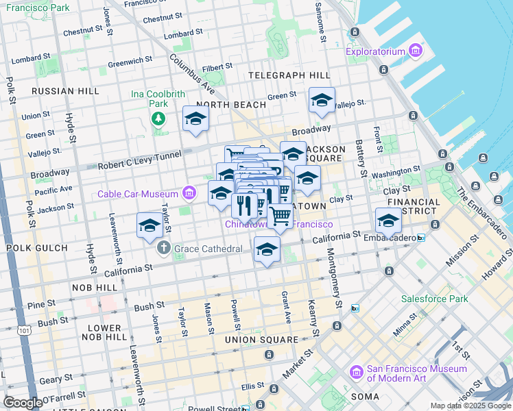 map of restaurants, bars, coffee shops, grocery stores, and more near in San Francisco