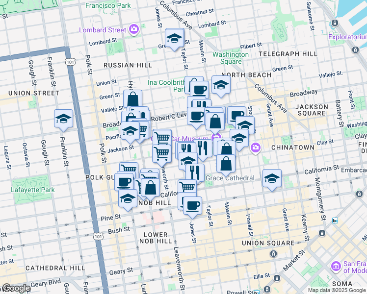 map of restaurants, bars, coffee shops, grocery stores, and more near in San Francisco