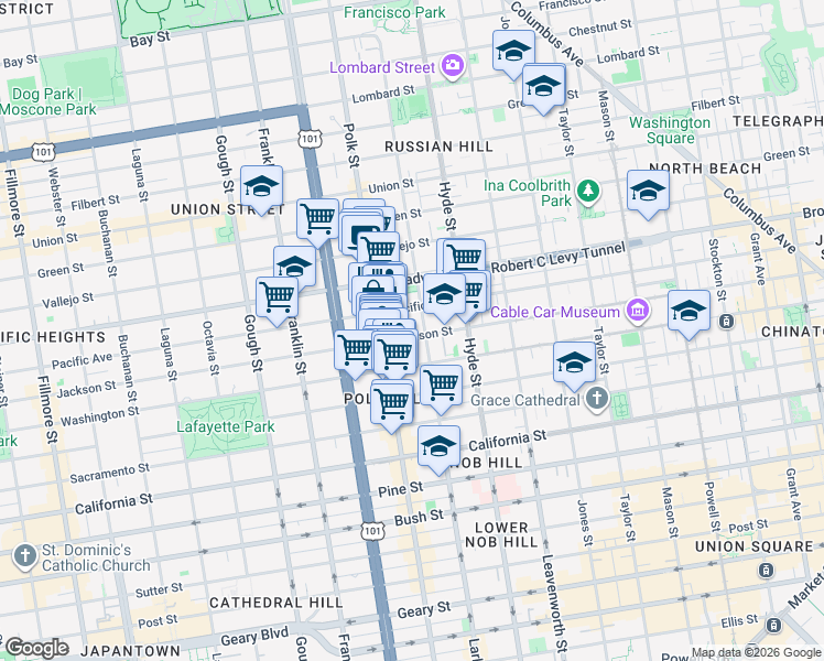 map of restaurants, bars, coffee shops, grocery stores, and more near 1958 Polk Street in San Francisco