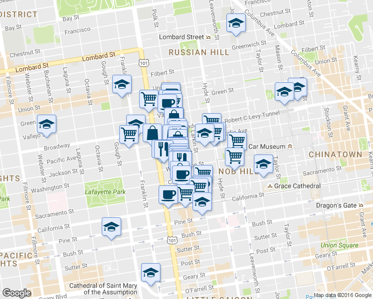 map of restaurants, bars, coffee shops, grocery stores, and more near 1958 Polk Street in San Francisco