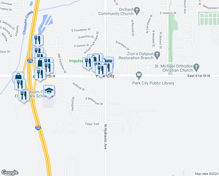 map of restaurants, bars, coffee shops, grocery stores, and more near 6100 North Hydraulic Street in Park City