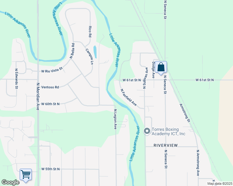 map of restaurants, bars, coffee shops, grocery stores, and more near 6121 Fairfield Road in Wichita