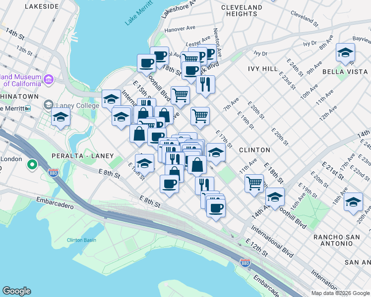 map of restaurants, bars, coffee shops, grocery stores, and more near 1430 7th Avenue in Oakland