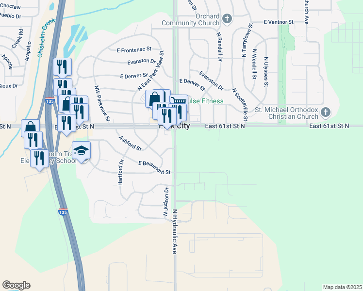 map of restaurants, bars, coffee shops, grocery stores, and more near 6110 North Hydraulic Avenue in Park City