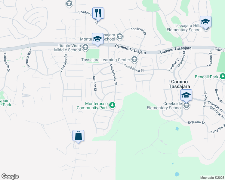 map of restaurants, bars, coffee shops, grocery stores, and more near 2208 Genoa Street in Danville