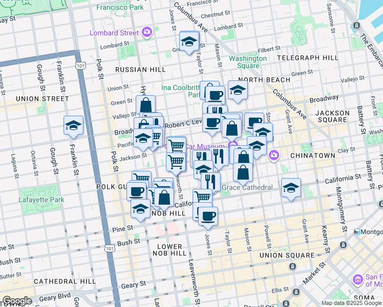 map of restaurants, bars, coffee shops, grocery stores, and more near in San Francisco