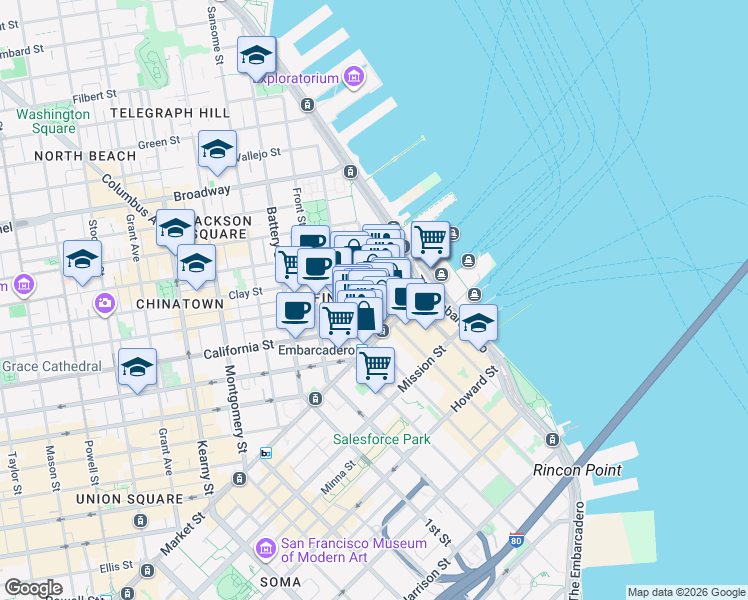 map of restaurants, bars, coffee shops, grocery stores, and more near in San Francisco