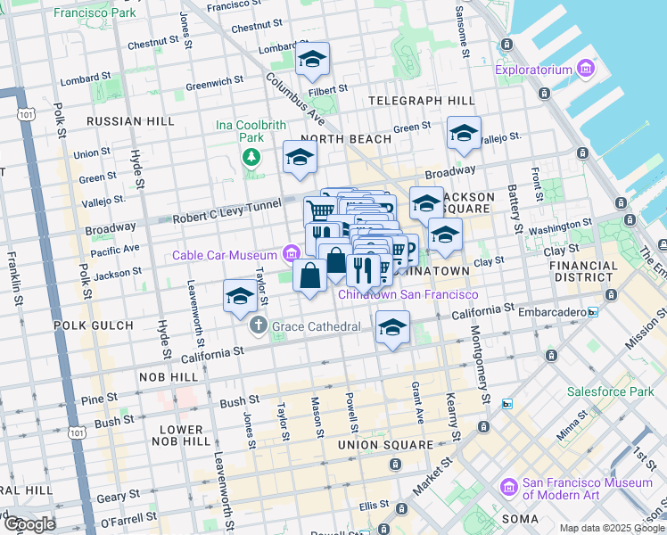 map of restaurants, bars, coffee shops, grocery stores, and more near in San Francisco