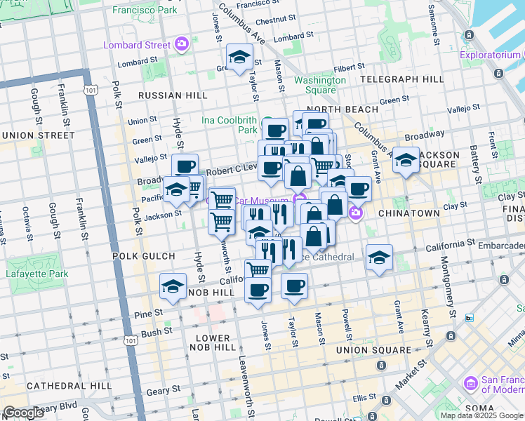 map of restaurants, bars, coffee shops, grocery stores, and more near in San Francisco