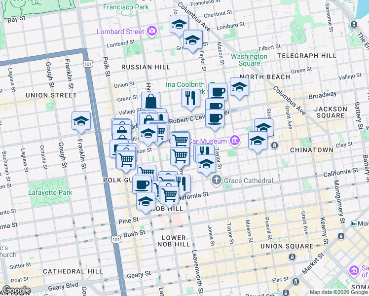 map of restaurants, bars, coffee shops, grocery stores, and more near in San Francisco