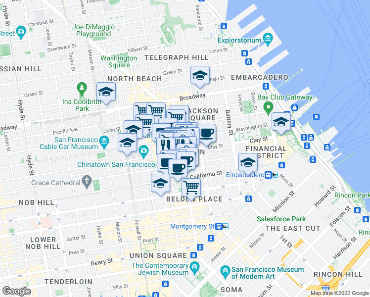 map of restaurants, bars, coffee shops, grocery stores, and more near in San Francisco
