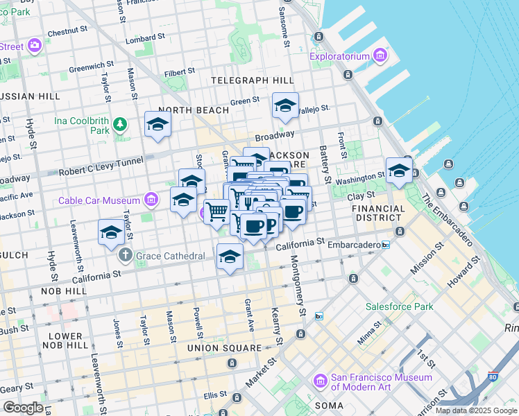 map of restaurants, bars, coffee shops, grocery stores, and more near in San Francisco