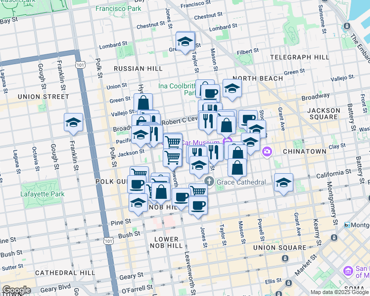 map of restaurants, bars, coffee shops, grocery stores, and more near in San Francisco
