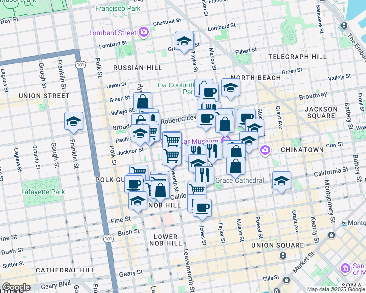 map of restaurants, bars, coffee shops, grocery stores, and more near in San Francisco
