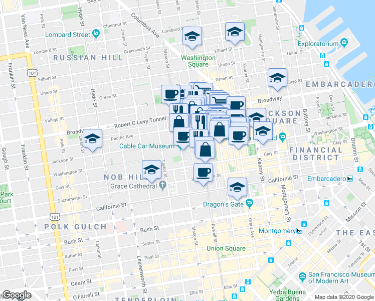 map of restaurants, bars, coffee shops, grocery stores, and more near in San Francisco