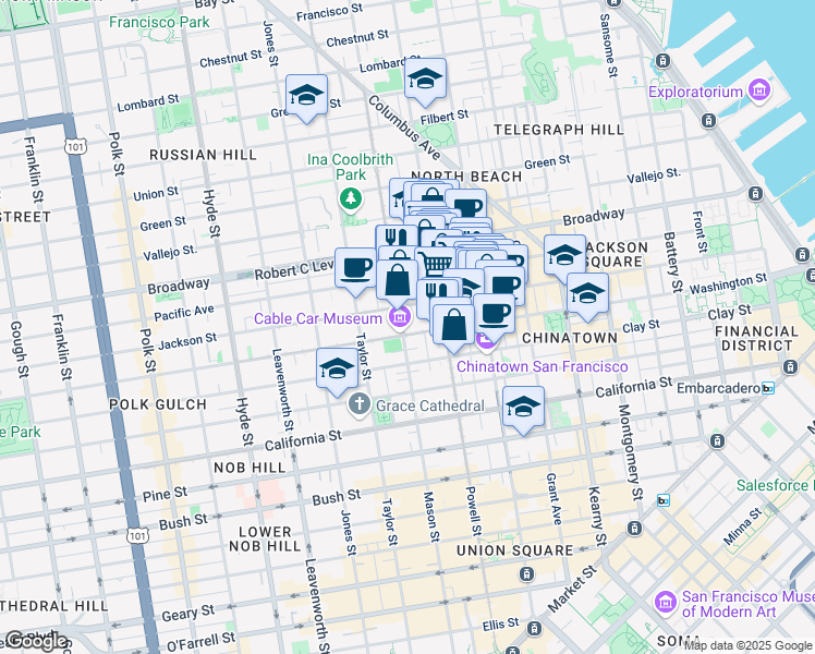 map of restaurants, bars, coffee shops, grocery stores, and more near in San Francisco