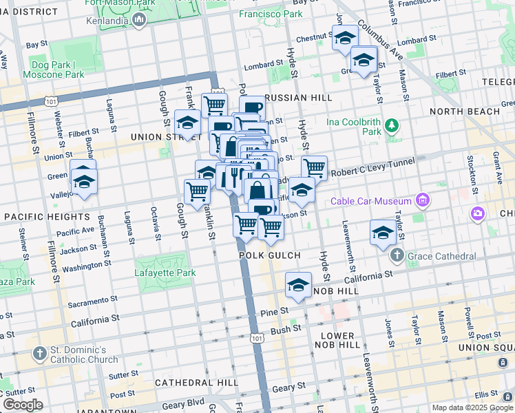 map of restaurants, bars, coffee shops, grocery stores, and more near in San Francisco