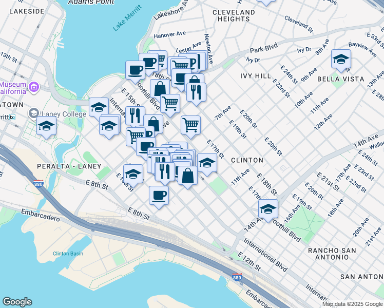 map of restaurants, bars, coffee shops, grocery stores, and more near 1537 8th Avenue in Oakland