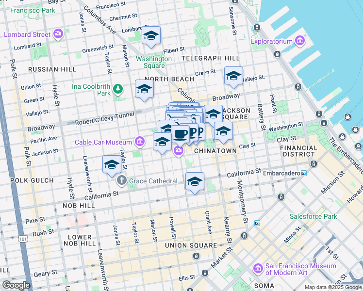 map of restaurants, bars, coffee shops, grocery stores, and more near 710 Jackson Street in San Francisco