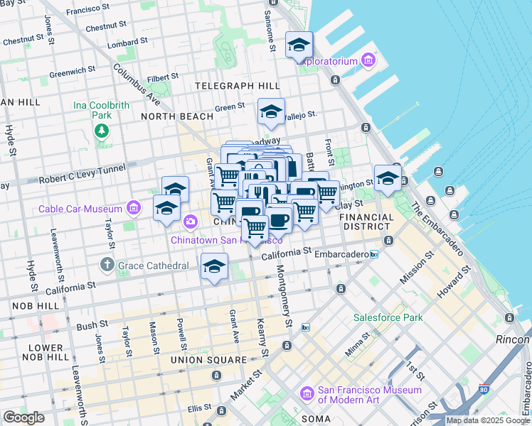 map of restaurants, bars, coffee shops, grocery stores, and more near in San Francisco