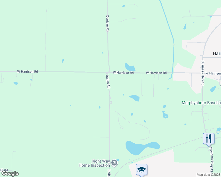 map of restaurants, bars, coffee shops, grocery stores, and more near 1416 Dallas Road in Murphysboro