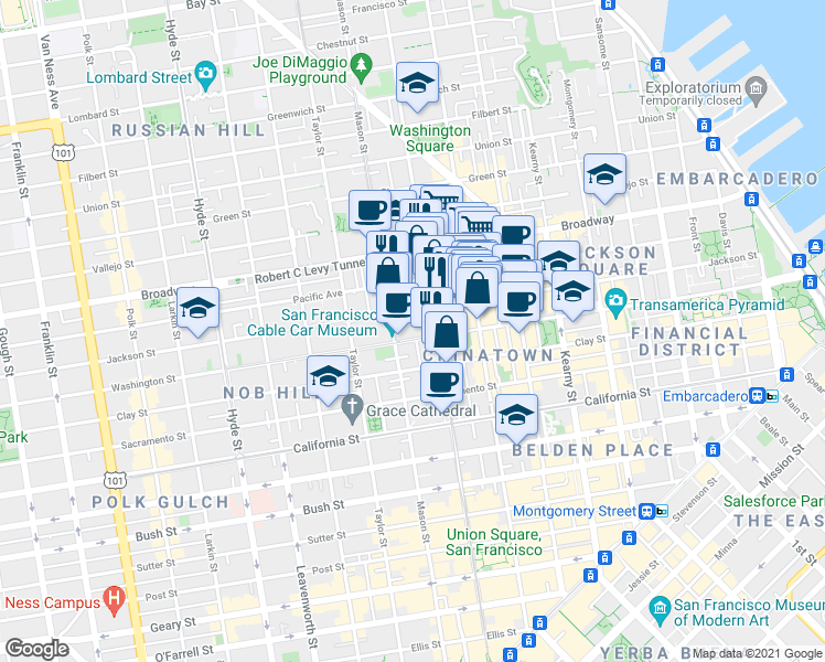 map of restaurants, bars, coffee shops, grocery stores, and more near in San Francisco