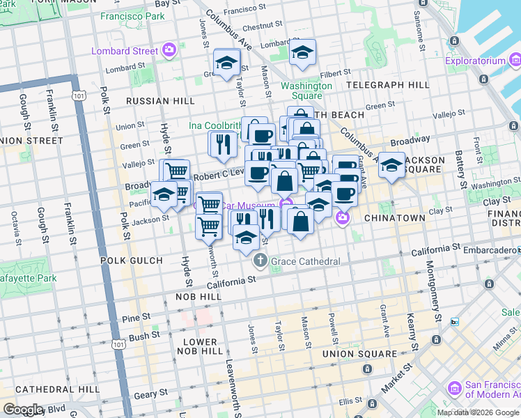 map of restaurants, bars, coffee shops, grocery stores, and more near in San Francisco
