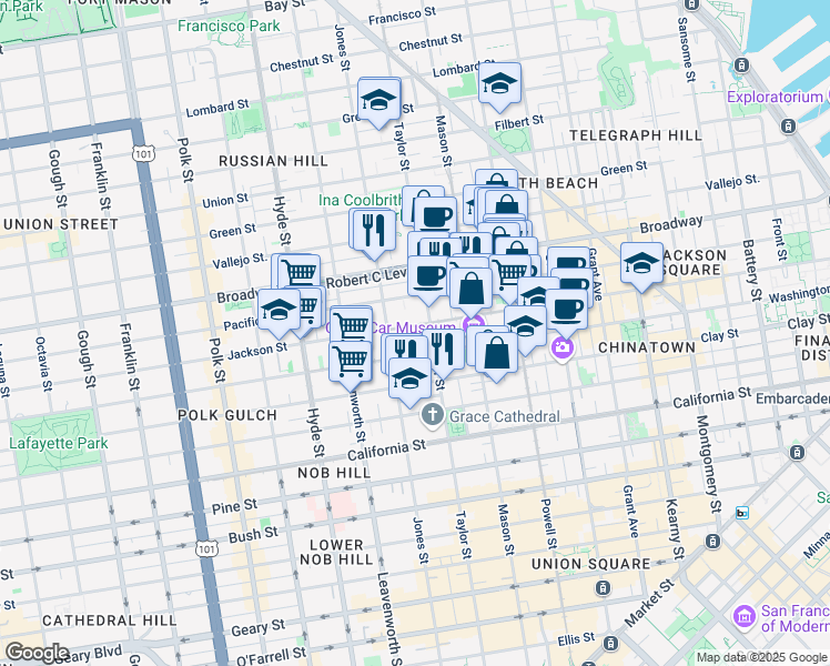 map of restaurants, bars, coffee shops, grocery stores, and more near in San Francisco