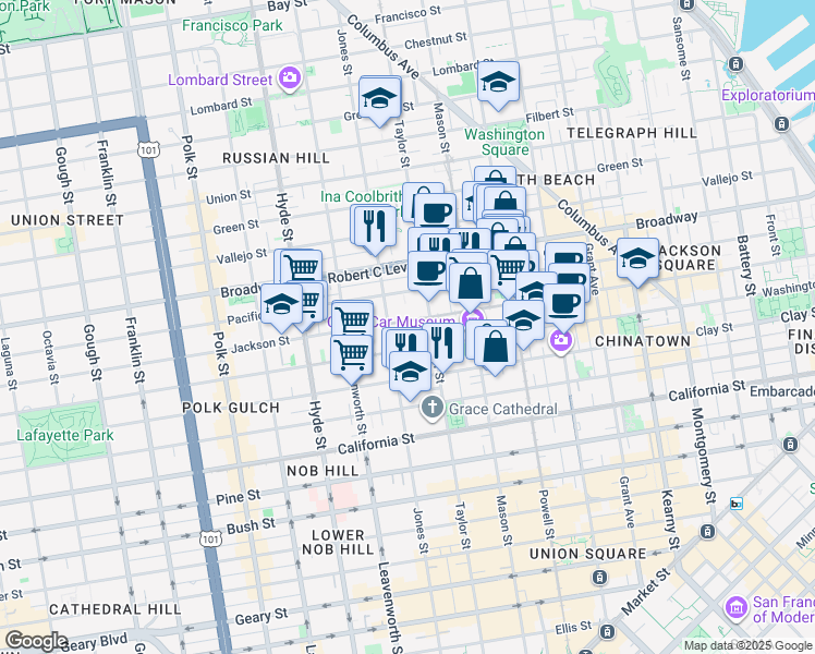 map of restaurants, bars, coffee shops, grocery stores, and more near in San Francisco