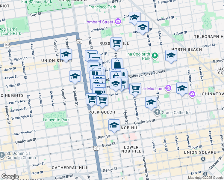 map of restaurants, bars, coffee shops, grocery stores, and more near in San Francisco
