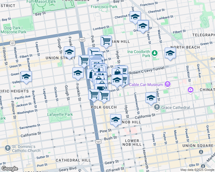map of restaurants, bars, coffee shops, grocery stores, and more near 1560 Pacific Avenue in San Francisco