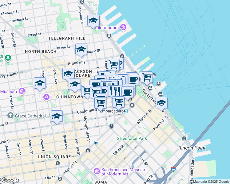 map of restaurants, bars, coffee shops, grocery stores, and more near in San Francisco