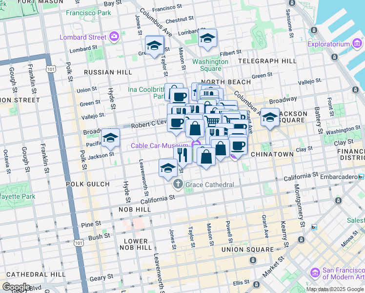 map of restaurants, bars, coffee shops, grocery stores, and more near 1024 Jackson Street in San Francisco