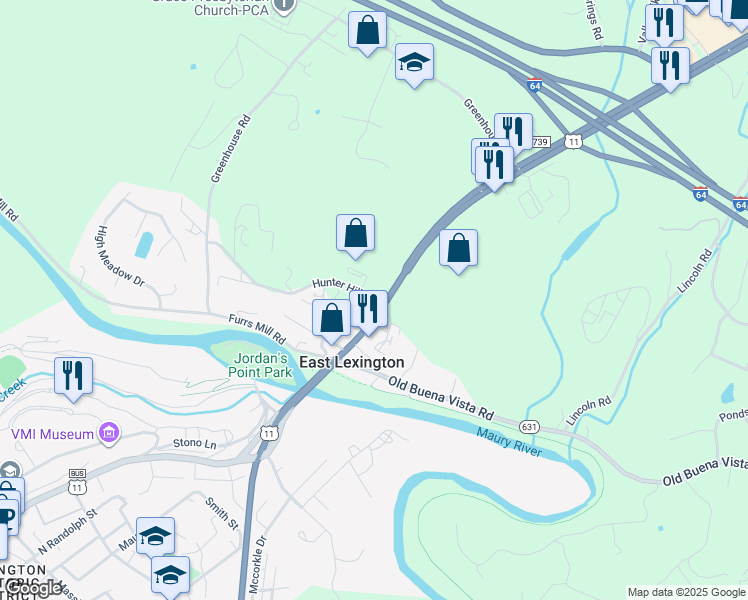 map of restaurants, bars, coffee shops, grocery stores, and more near 21 Hunter Hill Road in Lexington